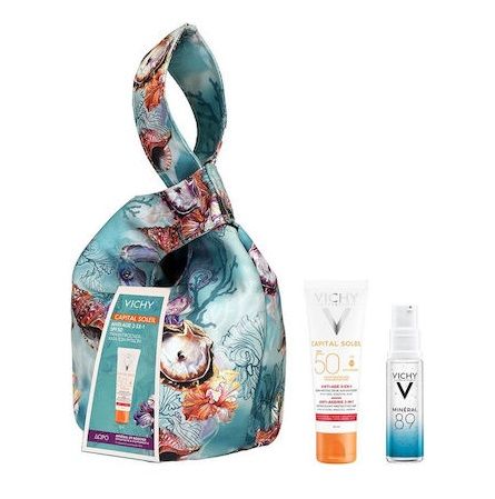 Vichy Πακέτο Προσφοράς με Capital Soleil Anti-Age 3-σε-1 SPF50 Υψηλή Προστασία κατά των Ρυτίδων, 50ml & Δώρο Mineral 89 Booster, 10ml & Συλλεκτική Τσάντα - 