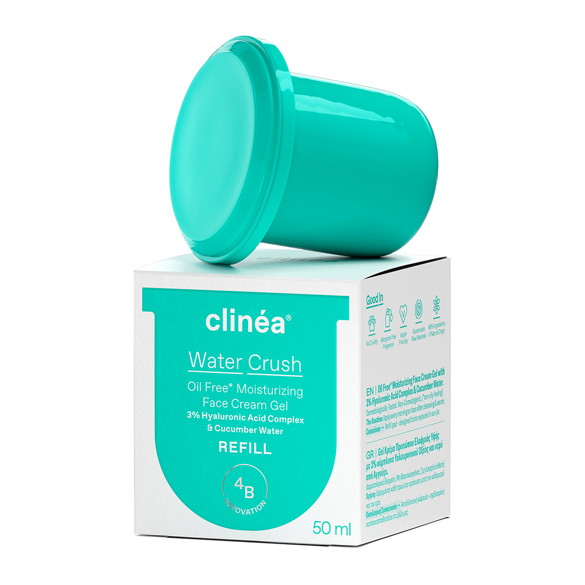 Clinea Water Crush Refill Ενυδατική Κρέμα-Gel Προσώπου Ελαφριάς Υφής, 50ml - 