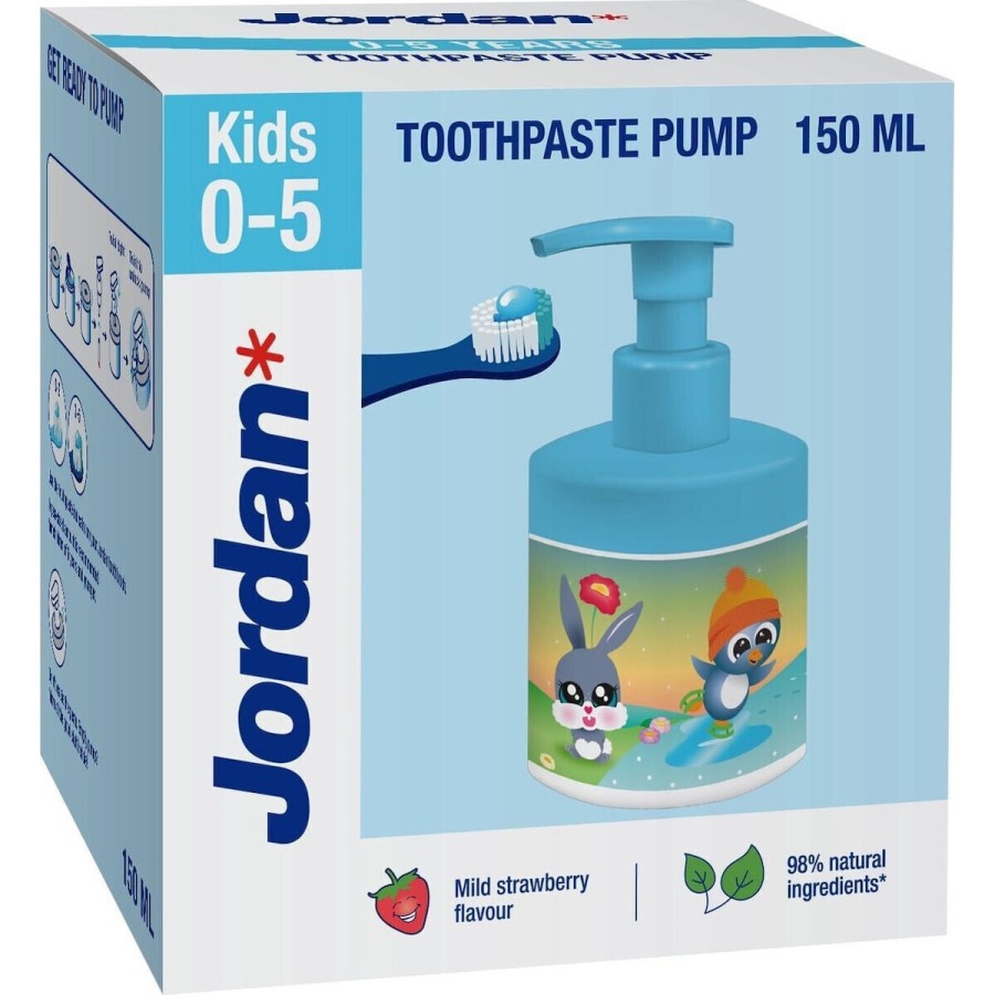 Jordan Toothpaste Παιδική Οδοντόκρεμα με Αντλία Γεύση Φράουλα 0-5χρονών, 150ml - 