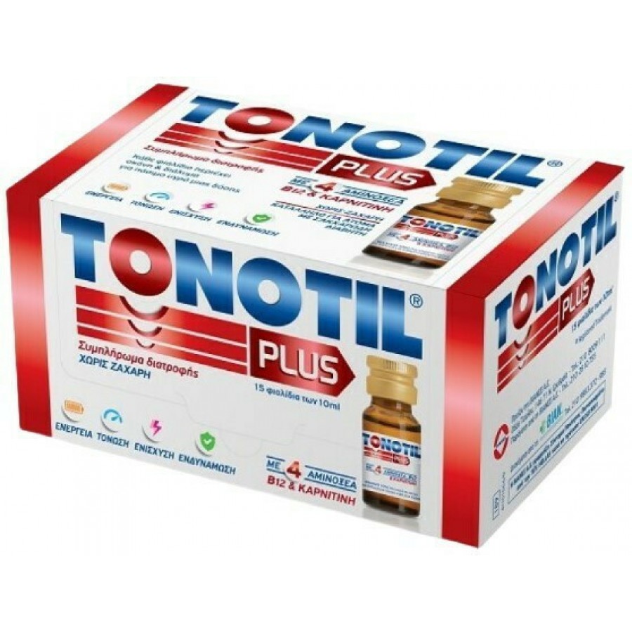 Tonotil Plus Συμπλήρωμα Διατροφής με 4 Αμινοξέα B12 & Καρνιτίνη 15 Φιαλίδια x 10ml - 