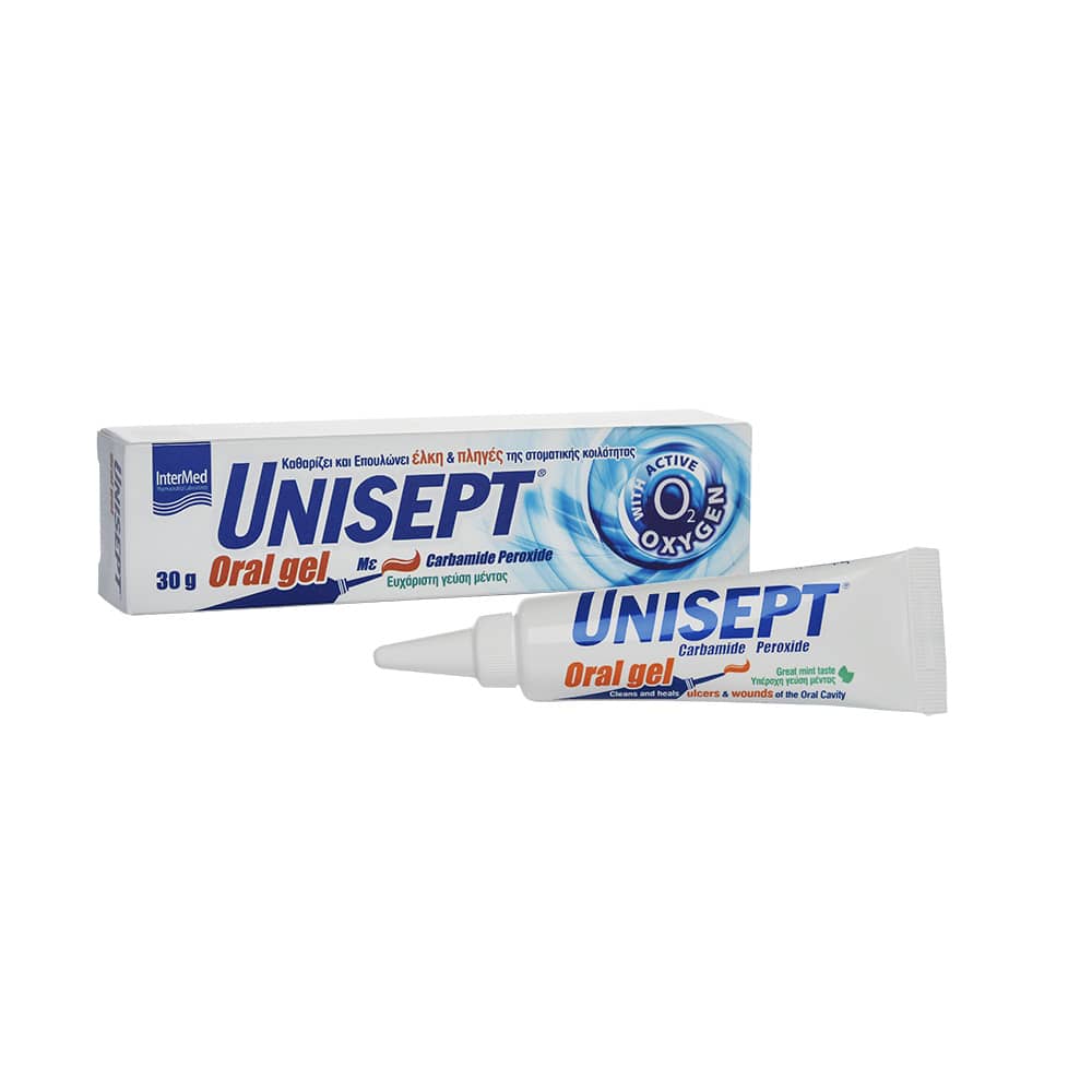Intermed Unisept Oral Gel Γέλη για Έλκη και Πληγές της Στοματικής Κοιλότητας, 30gr - 