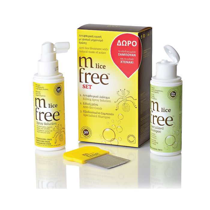 Mfree Lice Set Spray Solution 100ml & Shampoo 100ml & Χτένα - 