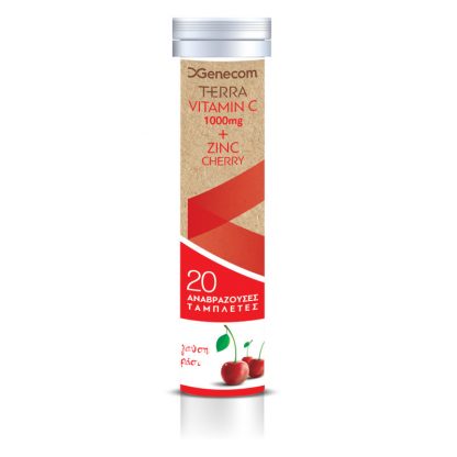 Terra Vitamin C 1000mg + Zinc, με γεύση κεράσι, 20 αναβράζοντα δισκία - 