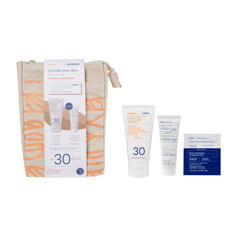Korres Σετ Γιαούρτι Αντηλιακή Κρέμα Προσώπου SPF 30 50ml + ΔΩΡΟ Ελληνικό Γιαούρτι Αφρώδης Κρέμα Καθαρισμού 20 mL + Ελληνικό Γιαούρτι Ενυδάτωση με Προβιοτικά Serum Προσώπου 1.5 ml - 