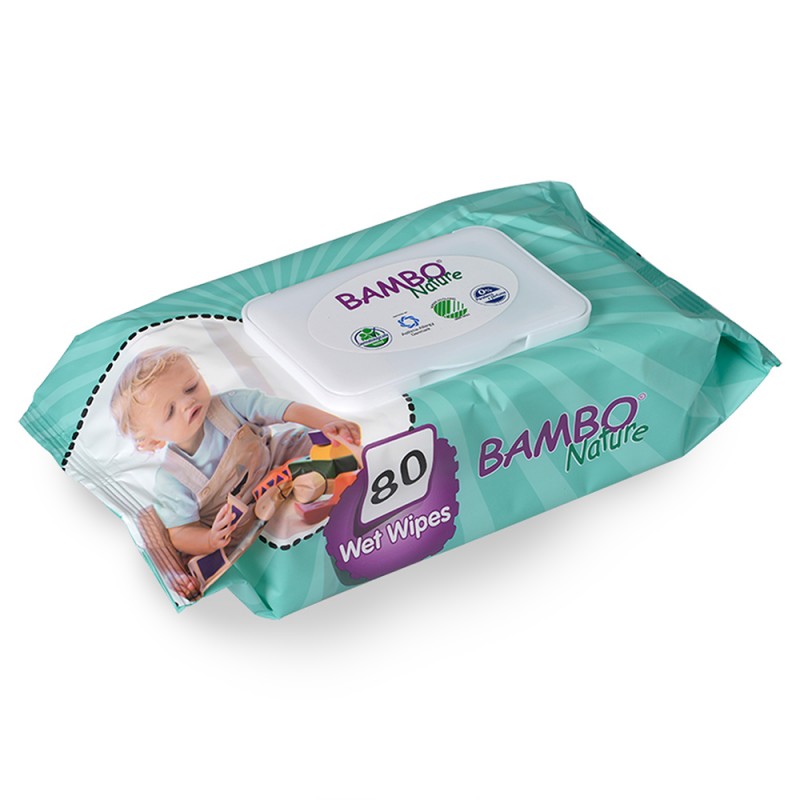 Bambo Nature μωρομάντηλα με καπάκι, συσκευασία 80 τεμ. - 