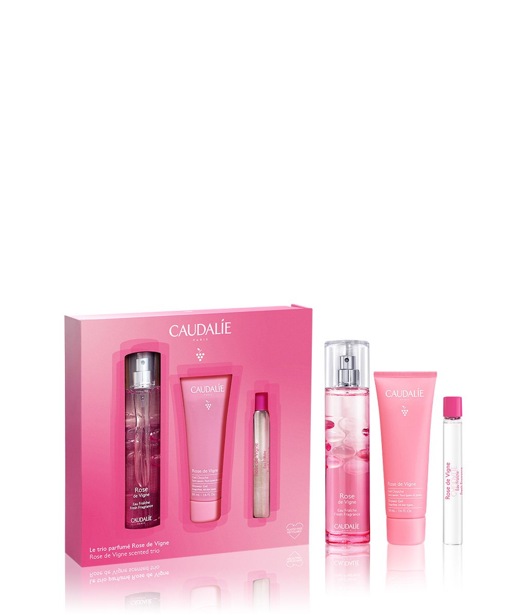 Caudalie Rose Des Vignes Fresh Fragrance 50 ml & Shower Gel 50 ml & Fresh Fragrance Roll On 10 ml