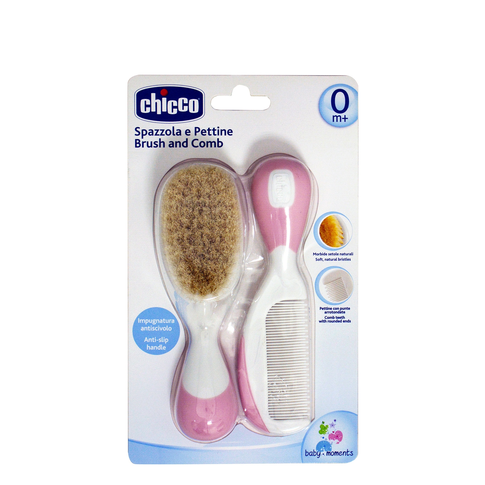 Chicco βούρτσα + χτένα παιδική ροζ 0+ μηνών (2τεμ.) - 