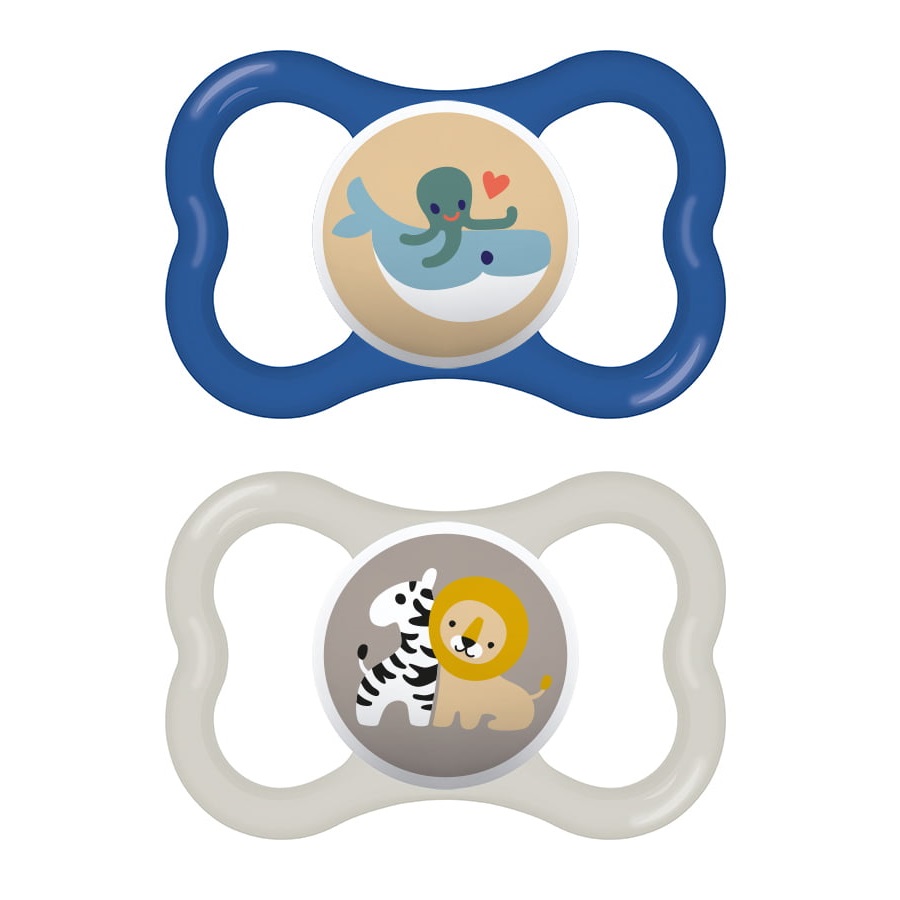 Mam Ορθοδοντικές Πιπίλες Σιλικόνης Air για 16+ μηνών Μπλε/Γκρι 2τμχ