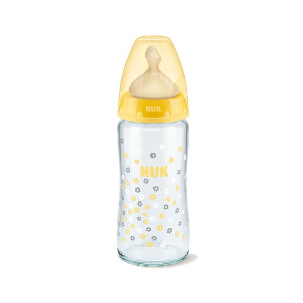 Nuk Μπιμπερό Γυάλινο First Choice Plus με Θηλή Latex 0-6m Κίτρινο 240ml - 