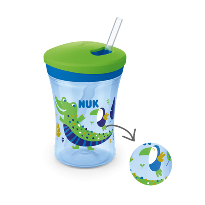 Nuk Action Cup Chameleon Ποτηράκι που Αλλάζει Χρώμα με Καλαμάκι 12m+ Μπλε, 230ml - 1