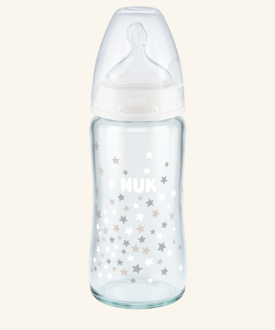 Nuk First Choice+ Γυάλινο Μπιμπερό με Θηλή Σιλικόνης Μεσαίας Οπής, από 0-6 μηνών, 240ml  - 