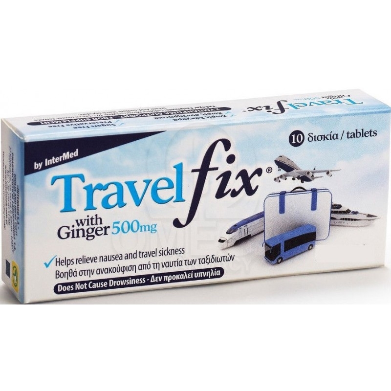 Uni-Pharma Travel Fix Συμπλήρωμα Διατροφής με Εκχύλισμα Ginger 500mg για την Ανακούφιση από τη Ναυτία των Ταξιδιωτών 10 Δισκία - 