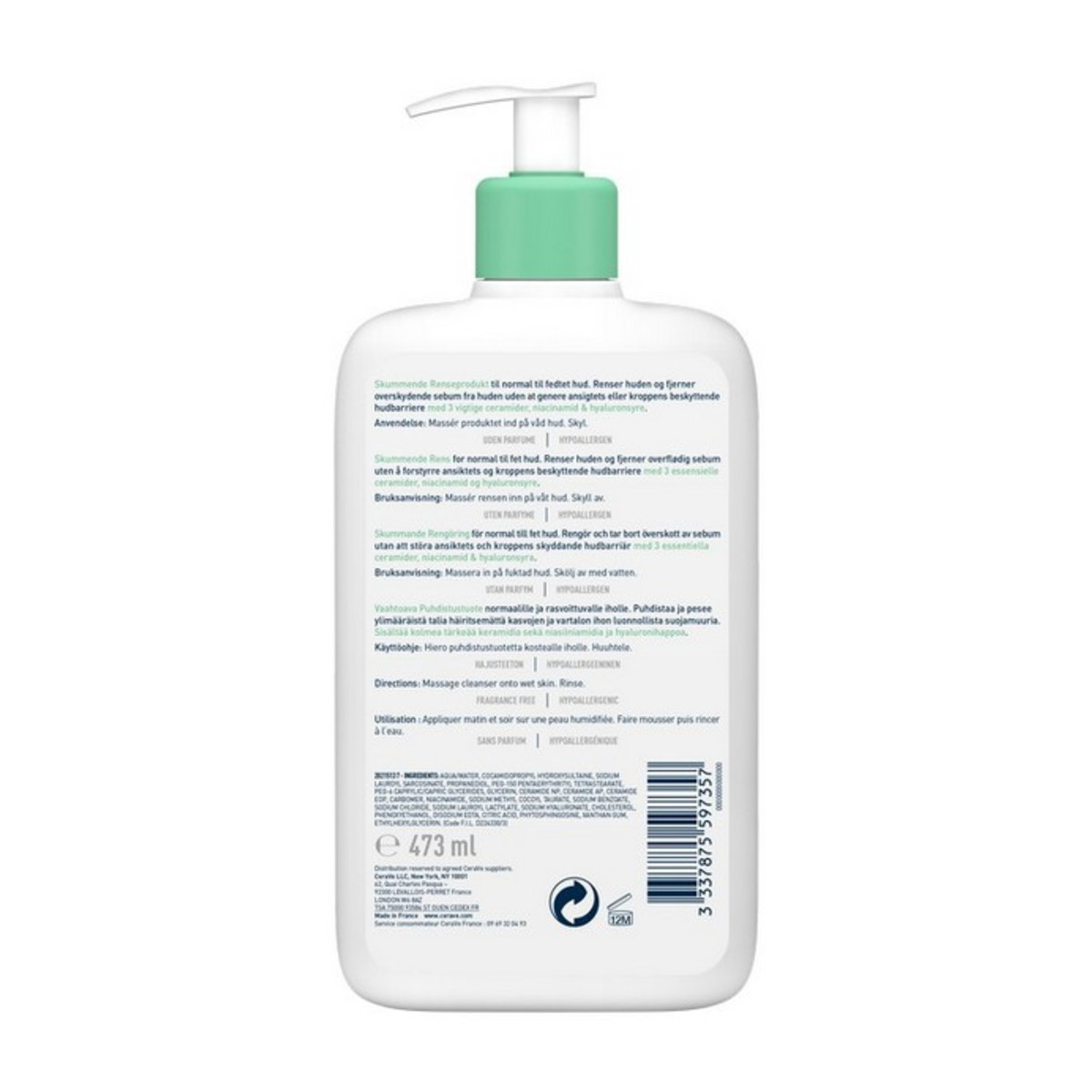 CERAVE FOAMING CLEANSER FOR NORMAL TO OILY SKIN 473ml - 3