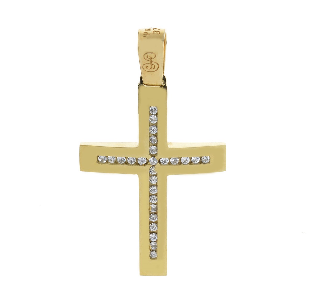 ΣΤΑΥΡΟΣ Γυναικείος SENZIO Collection από Κ9 Κίτρινο Χρυσό με Πέτρες Ζιργκόν 3MAN.268CR - 1