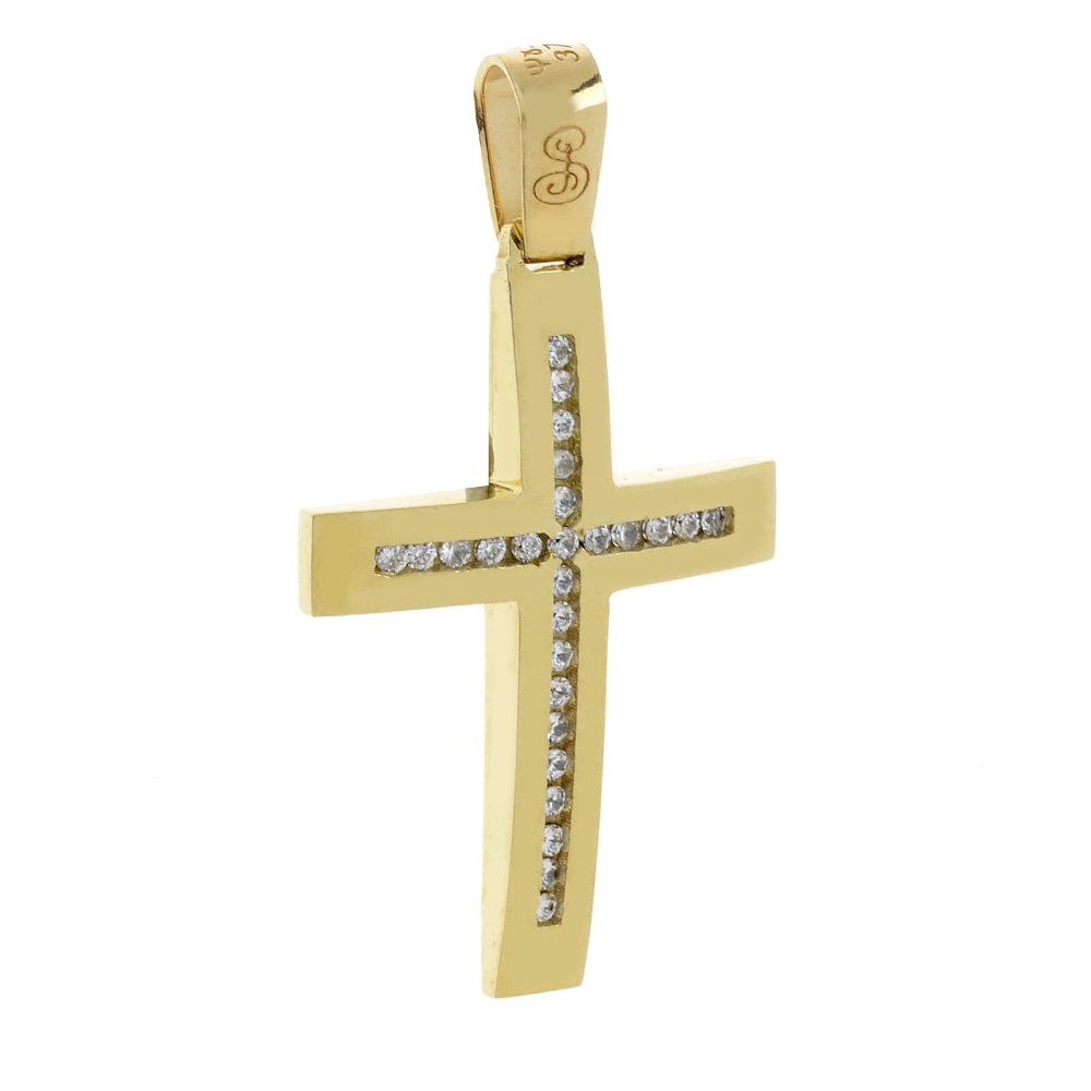 ΣΤΑΥΡΟΣ Γυναικείος SENZIO Collection από Κ9 Κίτρινο Χρυσό με Πέτρες Ζιργκόν 3MAN.268CR - 2