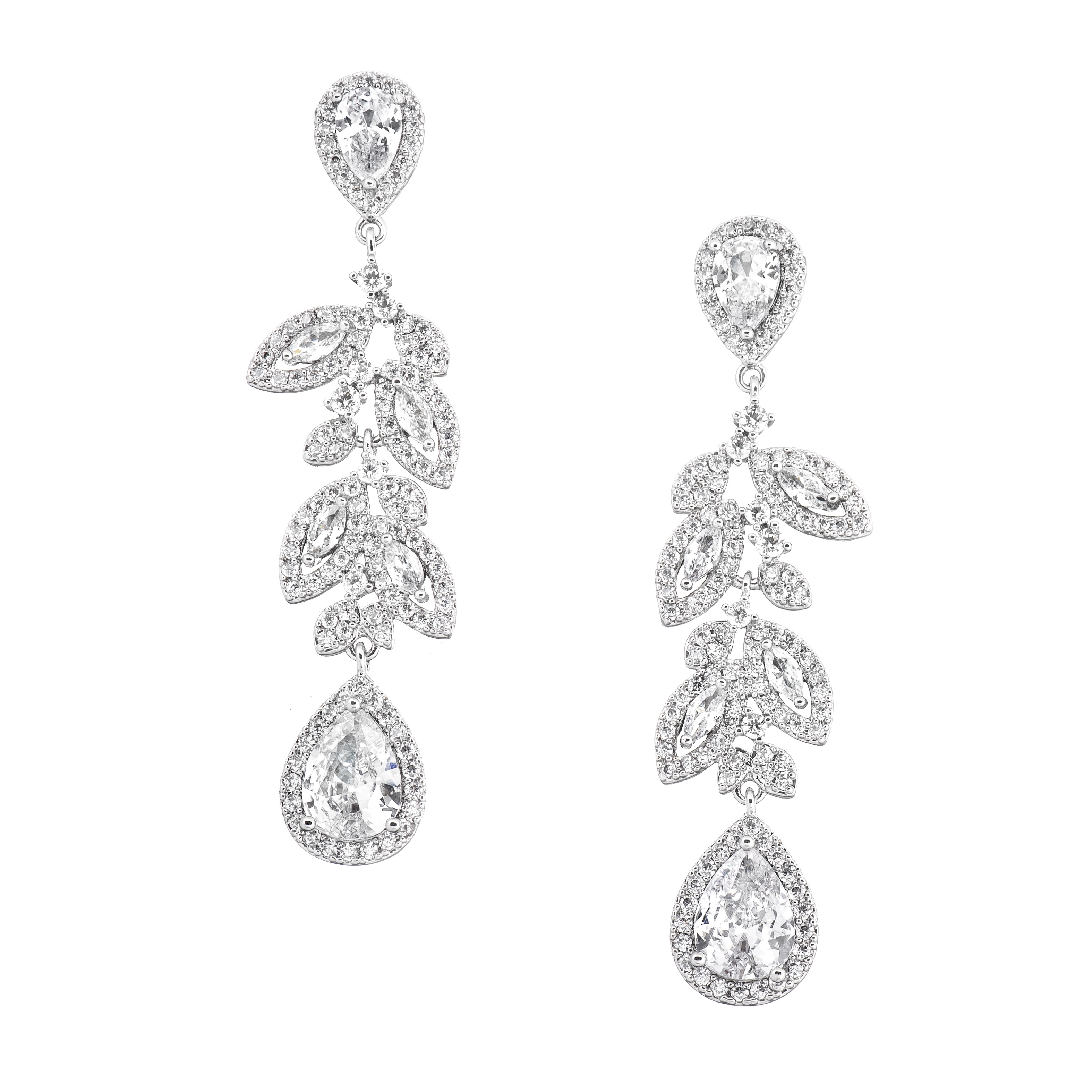 EARRINGS Dangle Full Stone Gloria Hope Silver Plated with Zircon Stones GH24W-10071E - 