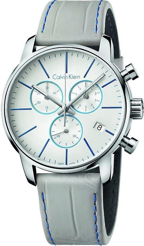 CALVIN KLEIN City Chronograph 43mm Silver Stainless Steel Gray Leather Strap K2G271Q4 - 1