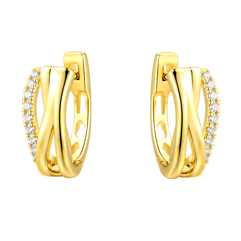 EARRINGS Hoops SENZIO Collection Yellow Gold K9 with Zircon Stones SKN0050-9 - 