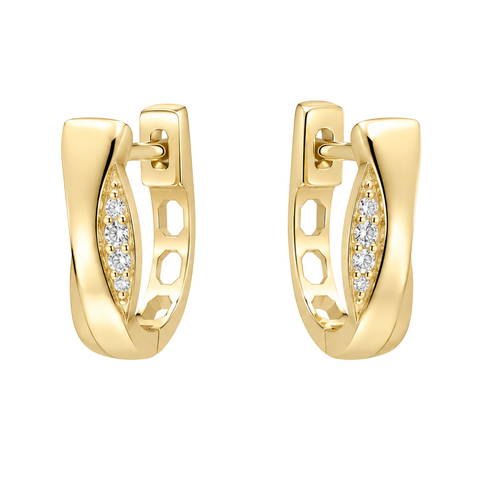 EARRINGS Hoops SENZIO Collection Yellow Gold K9 with Zircon Stones SKN0052-9 - 
