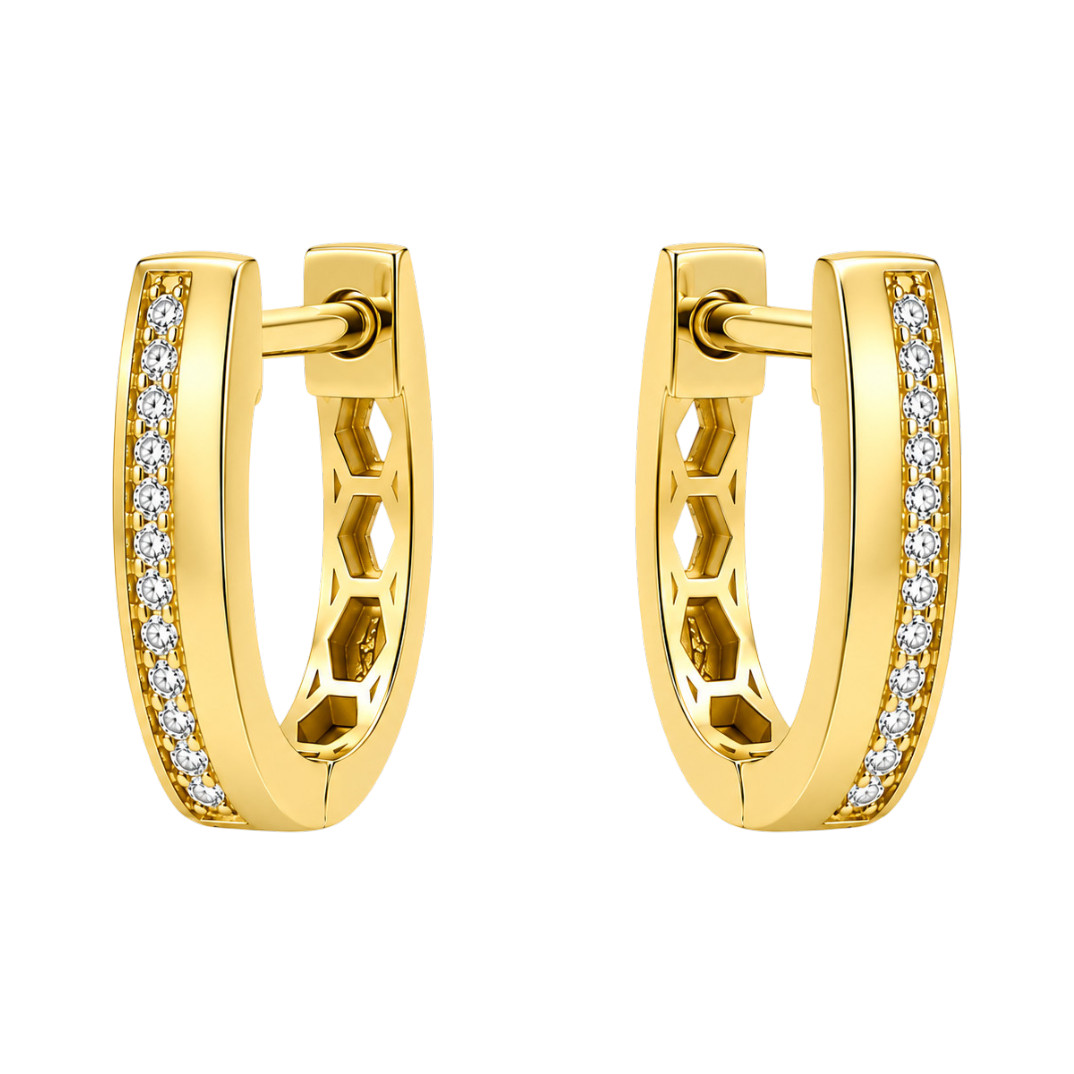 EARRINGS Hoops SENZIO Collection Yellow Gold K9 with Zircon Stones SKN0057-9 - 