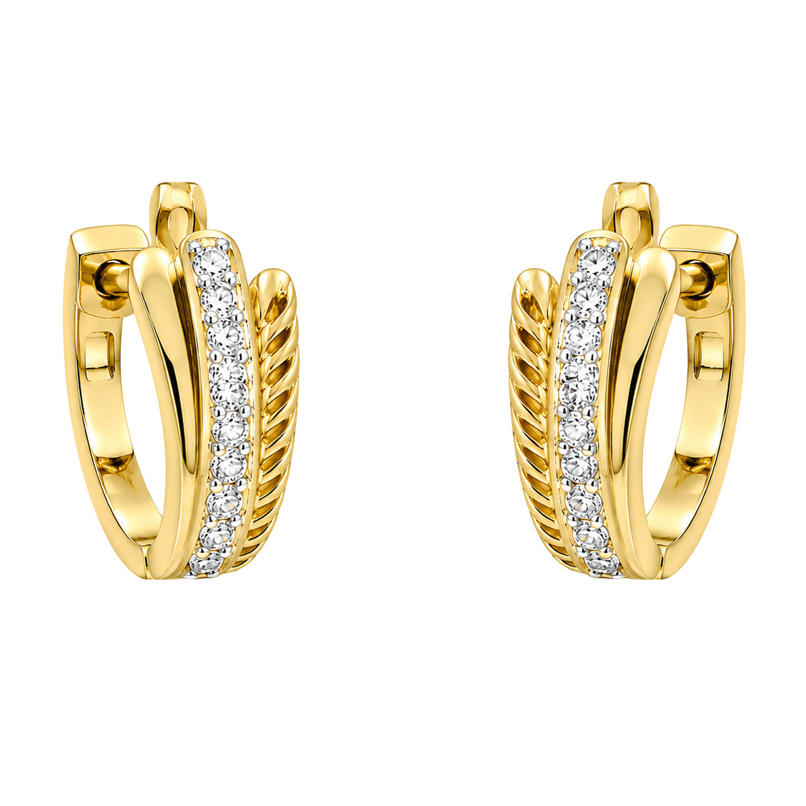 EARRINGS Hoops SENZIO Collection Yellow Gold K9 with Zircon Stones SKN0063-9 - 