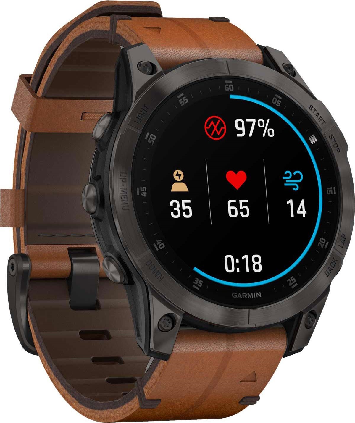 GARMIN Epix Sapphire Smartwatch 47mm Titanium Carbon Gray DLC with Chestnut Leather Band 010-02582-30 - 6
