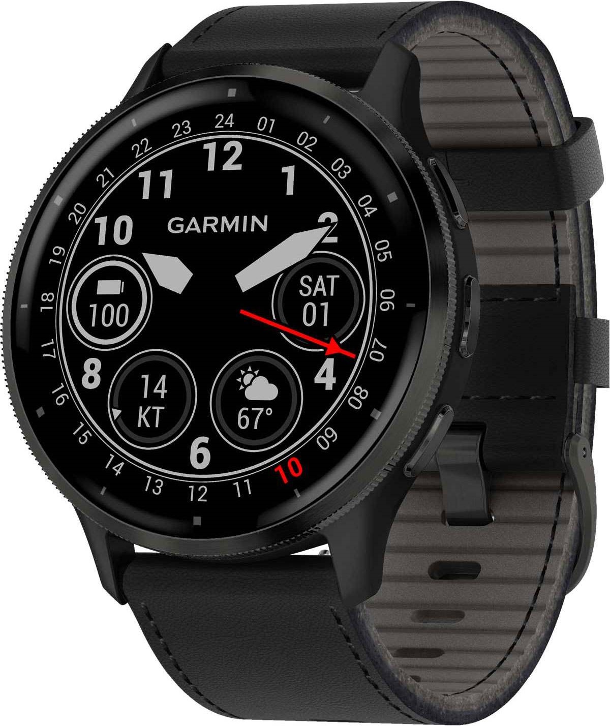 GARMIN Venu 3 Slate Bezel 45mm Black Leather Strap 010-02784-52 - 3