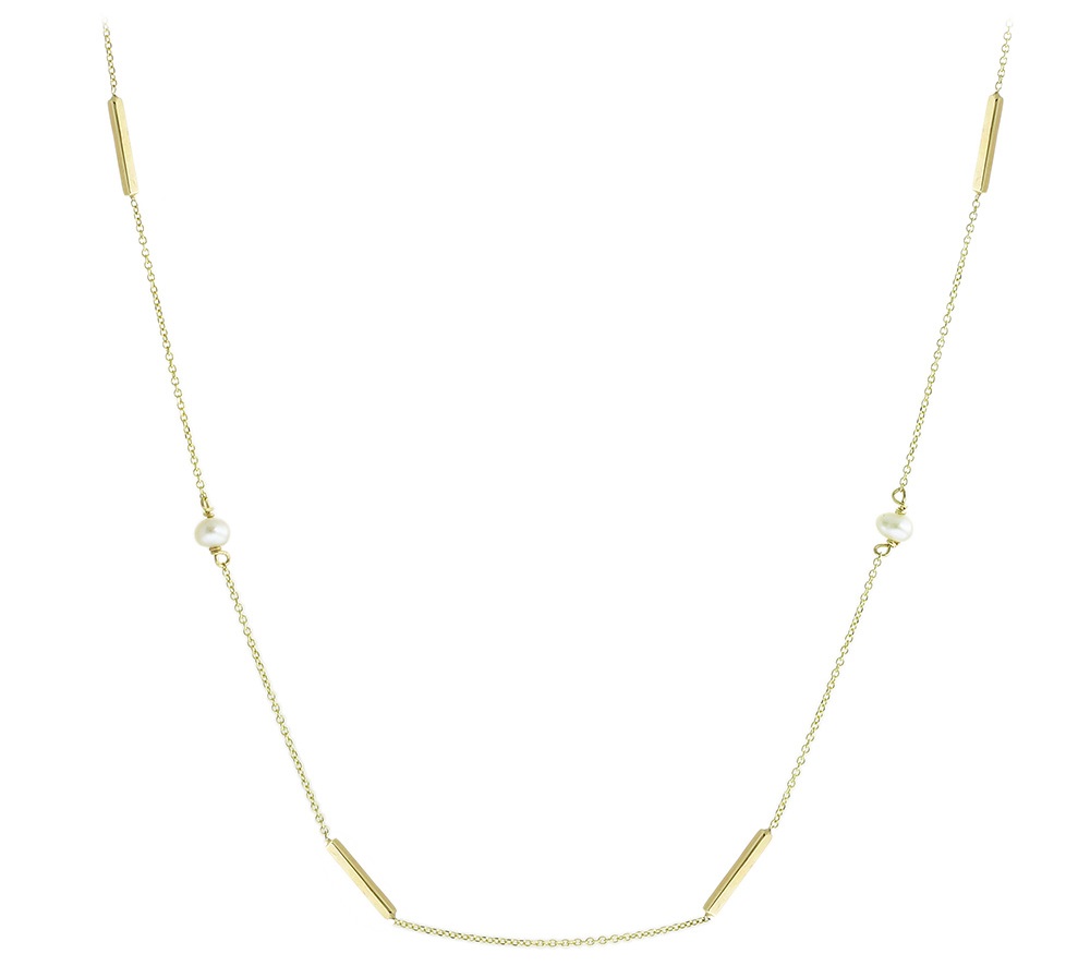 NECKLACE SENZIO Yellow Gold 14K with Zircon And Pearls Stones 3AB.421C