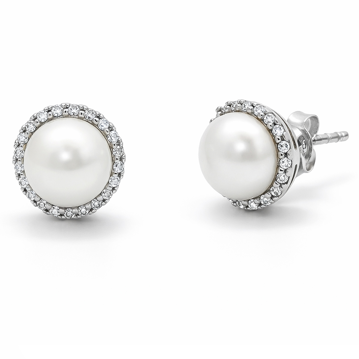 EARRINGS with Pearls SENZIO Belibasakis K9 White Gold with Zircon Stones E-MME40139 - 