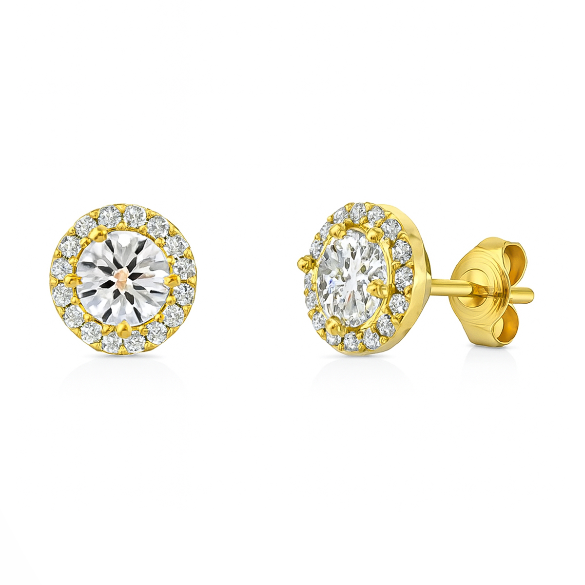 EARRINGS Rosette SENZIO Belibasakis K9 Yellow Gold with Zircon Stones E-DFR749-1 - 