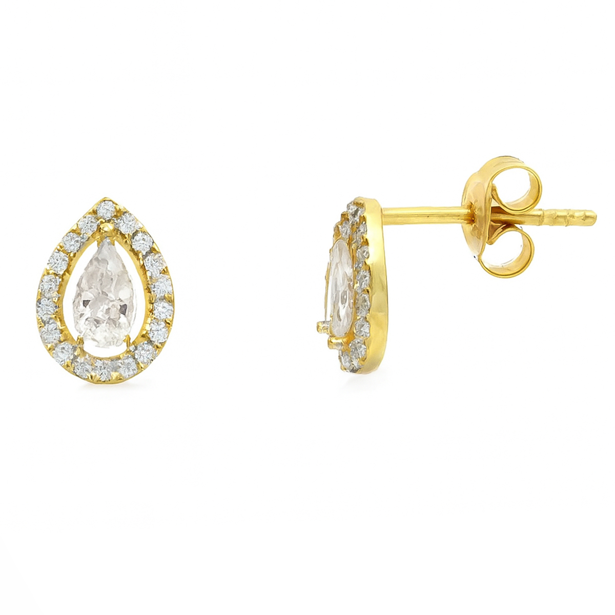 EARRINGS Rosette SENZIO Belibasakis K9 Yellow Gold with Zircon Stones E-PRRST005S-1 - 