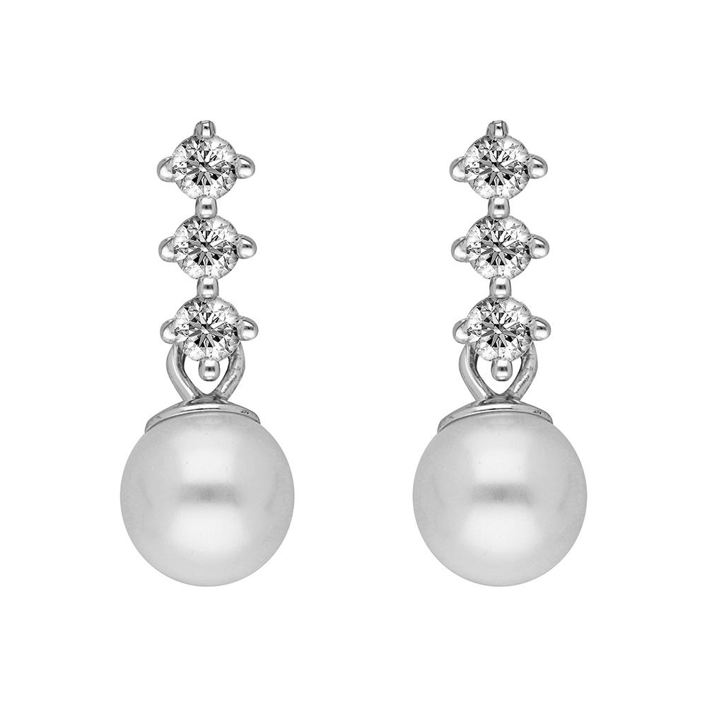 ΣΚΟΥΛΑΡΙΚΙΑ Μαργαριταρένια BRIZZLING από Επιχρυσωμένο Ασήμι 925° με Διαμάντια Μοϊσανίτη BME205 - 