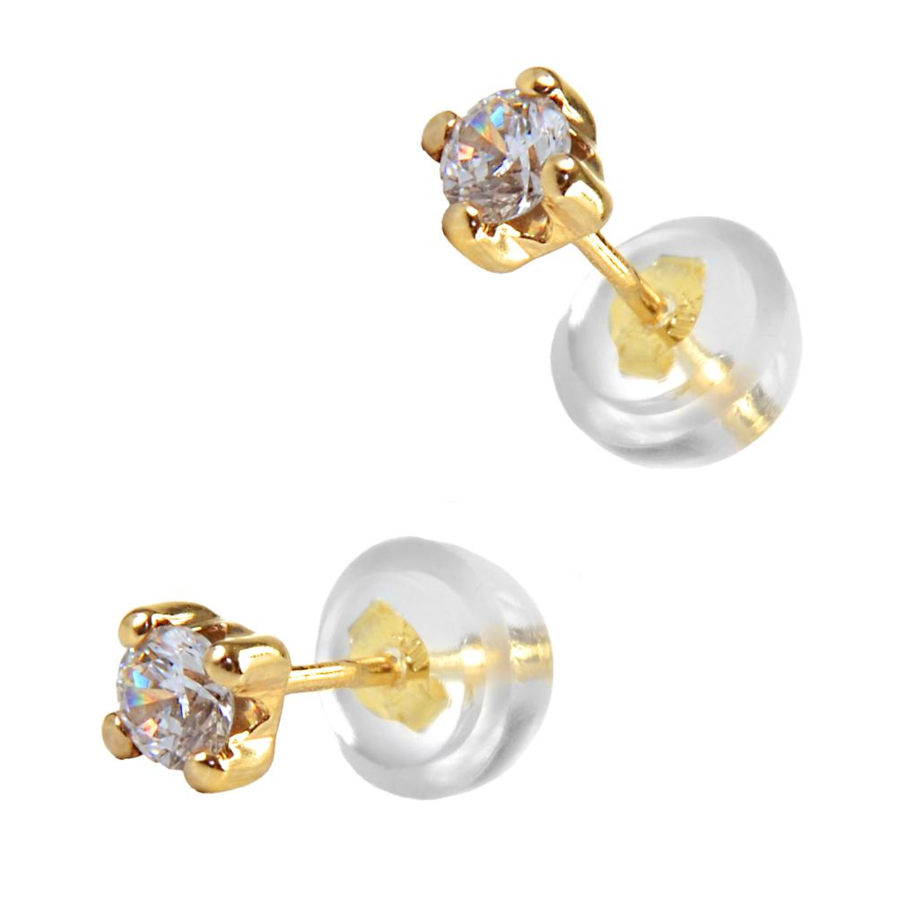 EARRINGS Single Stone Gold K9 with Zircon Stones 09E-0026