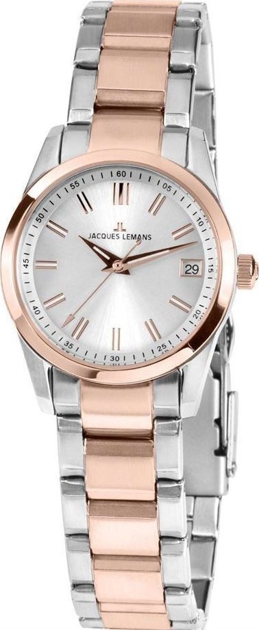 JACQUES LEMANS Liverpool Three Hands 30mm Two Tone Rose Gold & Silver Stainless Steel Bracelet 1-1811C - 