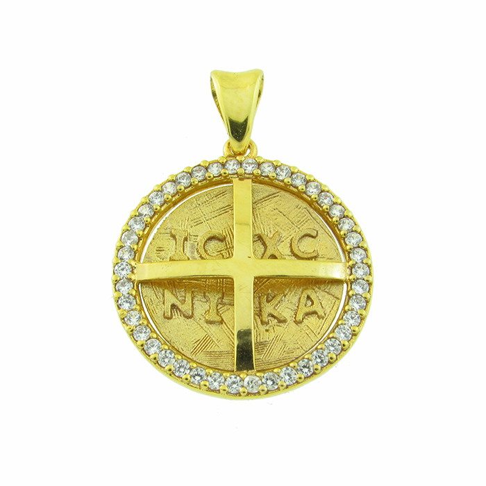 ΚΩΝΣΤΑΝΤΙΝΑΤΟ Φυλαχτό Χειροποίητο SENZIO Collection από Κ9 Κίτρινο Χρυσό με Πέτρες Ζιργκόν 1-500