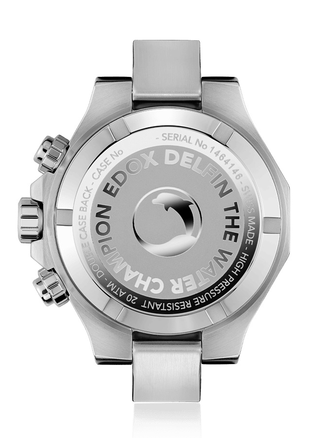 EDOX Delfin The Original Chronograph Black Dial 43mm Silver Stainless Steel Bracelet 10112-3NM-NIN - 