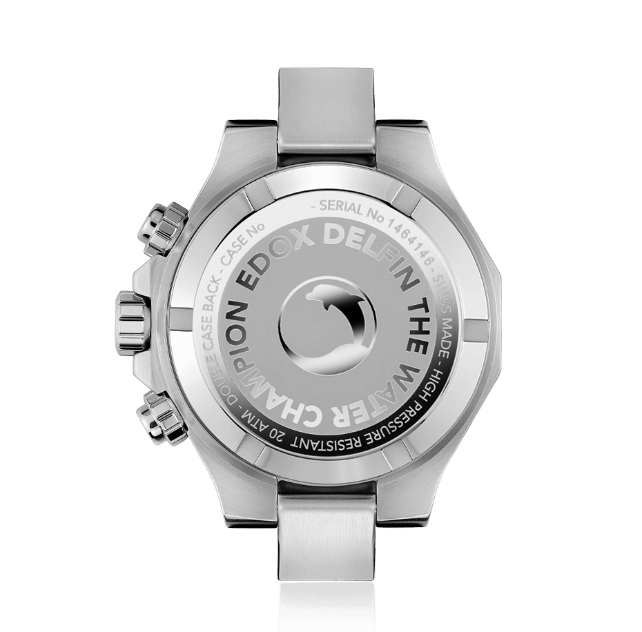 EDOX Delfin The Original Chronograph Black Dial 43mm Silver Stainless Steel Bracelet 10113-3M-NIN - 