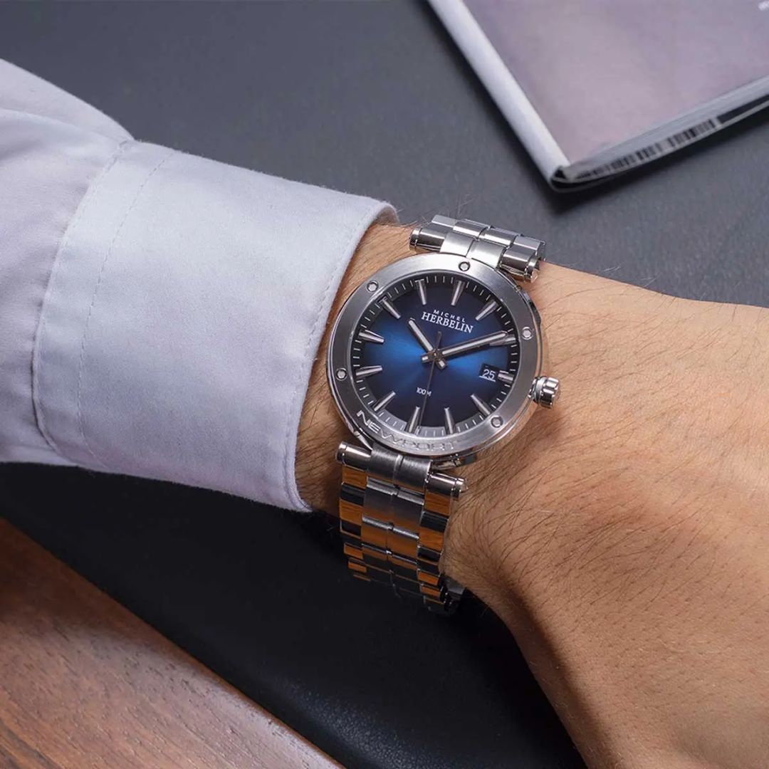 HERBELIN Newport Gent Blue Dial 40.5mm Silver Stainless Steel Bracelet 12288B15 - 
