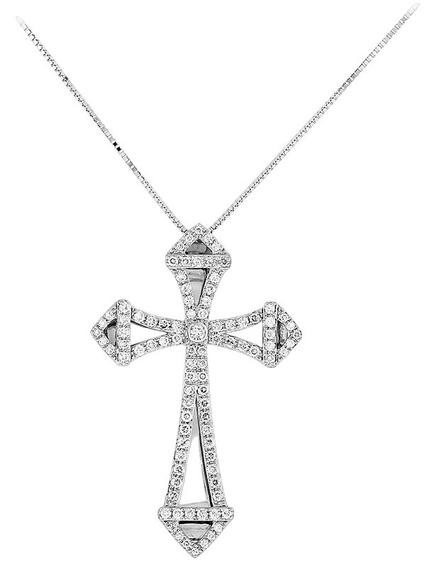 CROSS with Chain SENZIO Collection K18 White Gold with Brilliant Diamonds 122A-195D - 