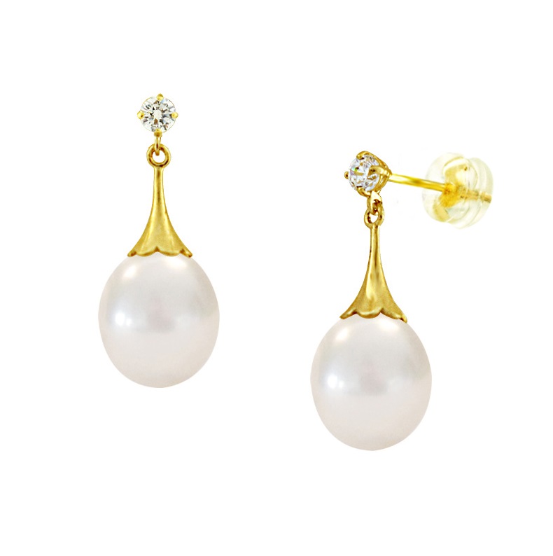 ΣΚΟΥΛΑΡΙΚΙΑ με Μαργαριτάρι σε Βάση από 14Κ Κίτρινο Χρυσό 123034CN906