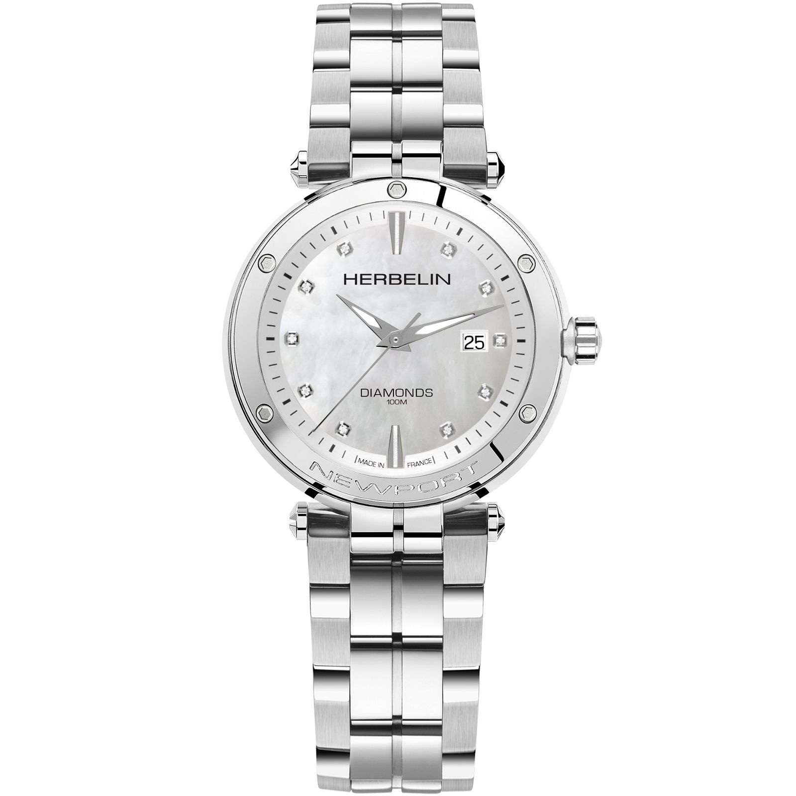 HERBELIN Newport Lady White Pearl Dial 34.5mm Silver Stainless Steel Bracelet 14288B89 - 