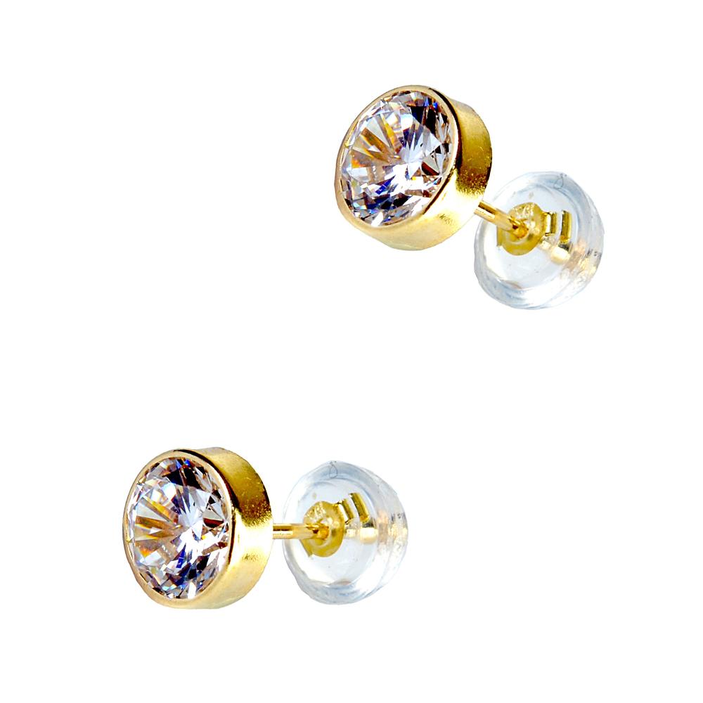 EARRINGS Single Stone Gold K14 with Zircon Stones 14E-0011-4
