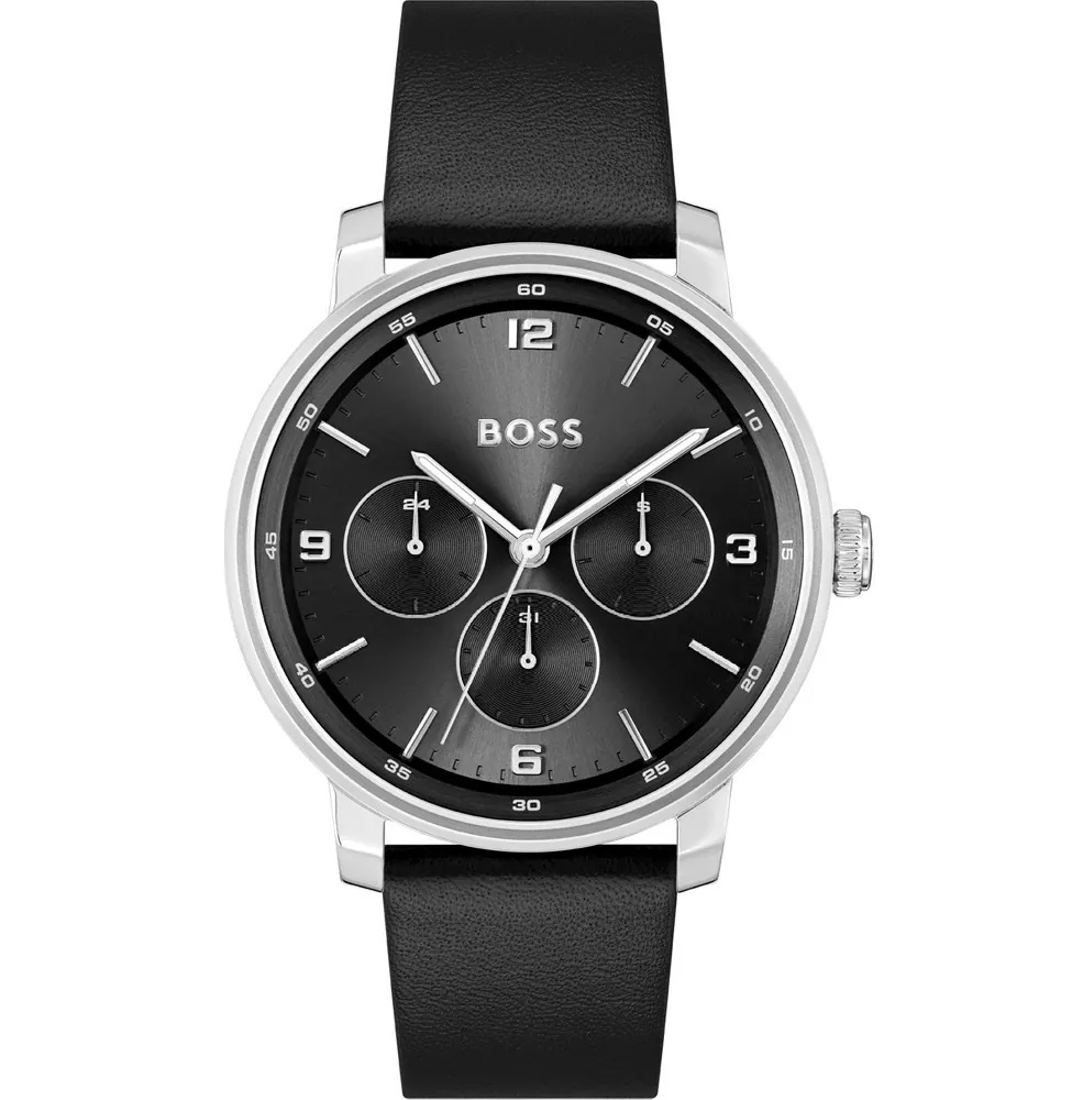 BOSS Contender Multifunction Black Dial 44mm Silver Stainless Steel Black Leather Strap 1514125 - 