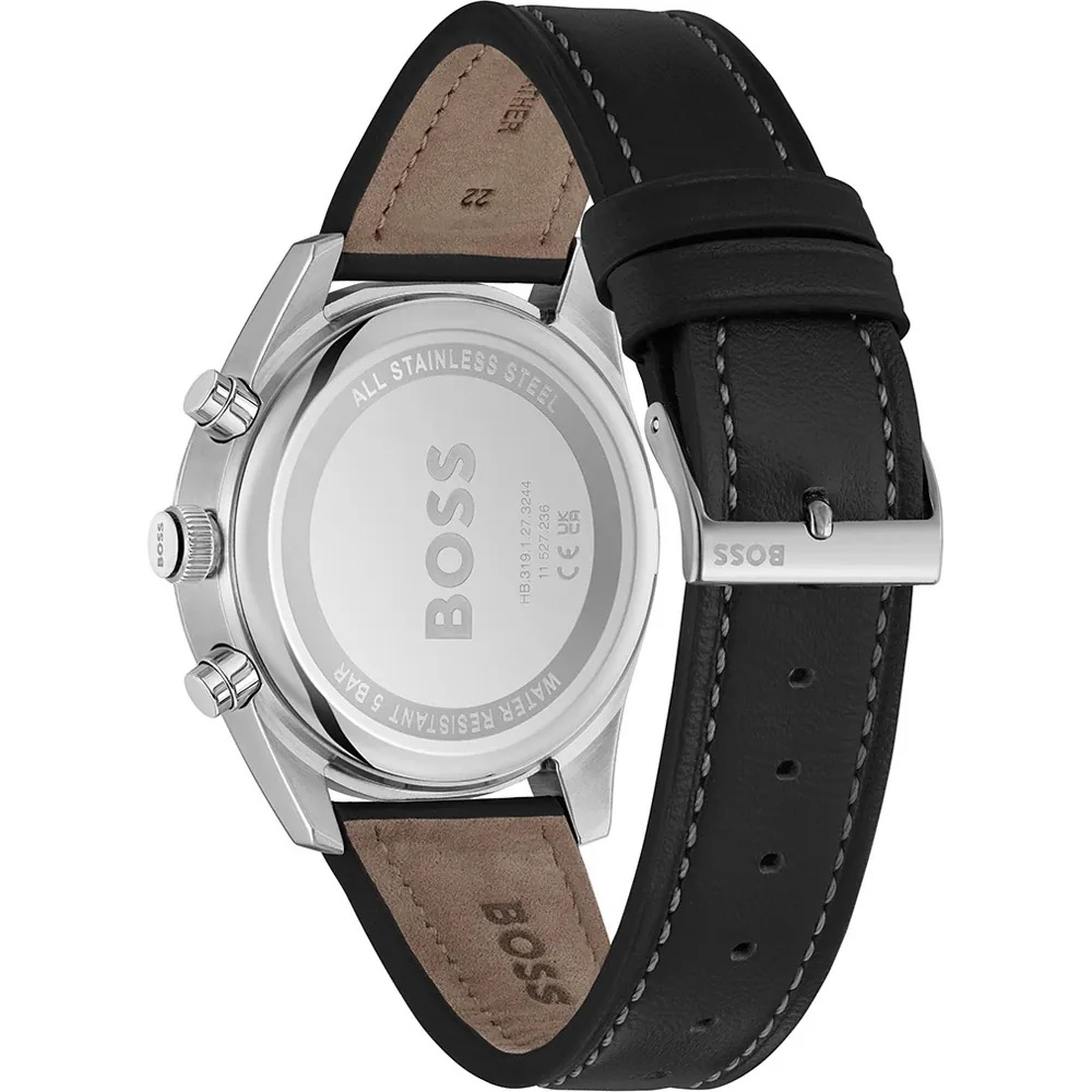 BOSS Skytraveller Chronograph Silver Dial 44mm Silver Stainless Steel Black Leather Strap 1514147 - 3