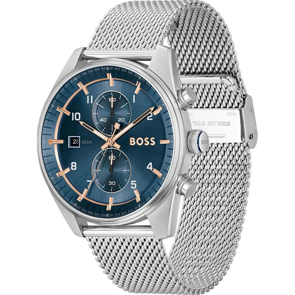 BOSS Skytraveller Chronograph Blue Dial 44mm Silver Stainless Steel Milanese Bracelet 1514149 - 