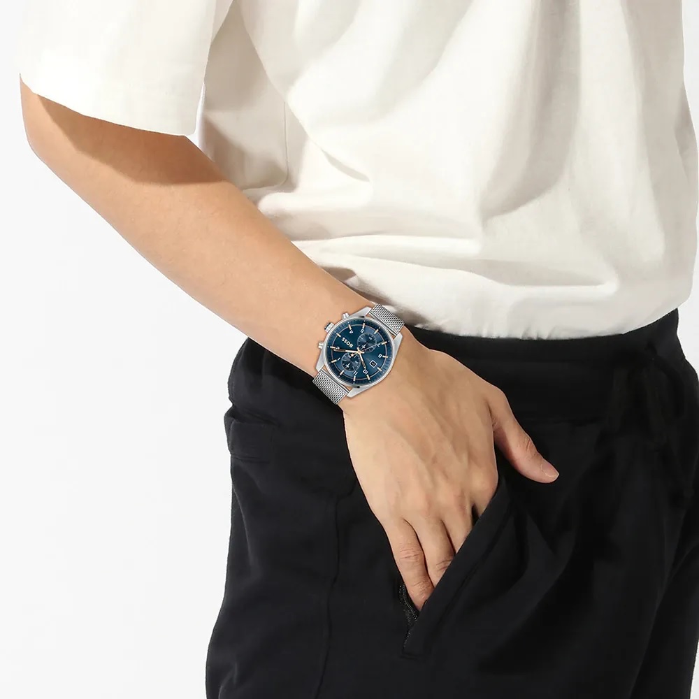 BOSS Skytraveller Chronograph Blue Dial 44mm Silver Stainless Steel Milanese Bracelet 1514149 - 4