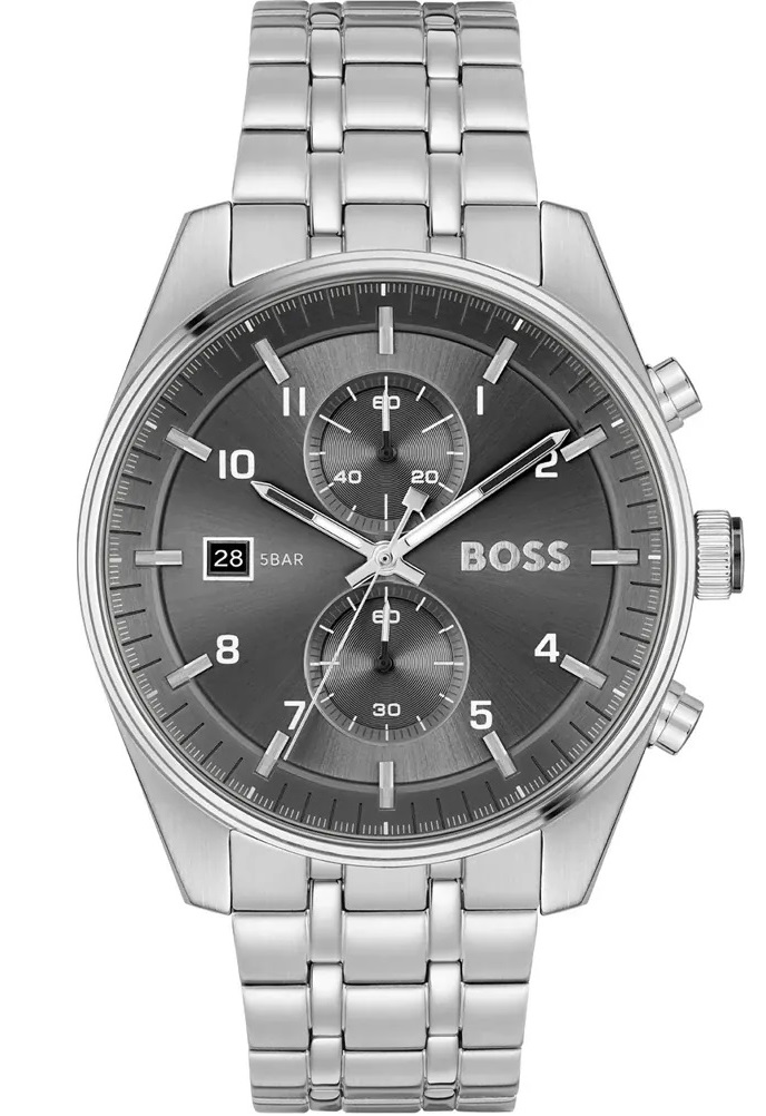 BOSS Skytraveller Chronograph Grey Dial 44mm Silver Stainless Steel Bracelet 1514151 - 