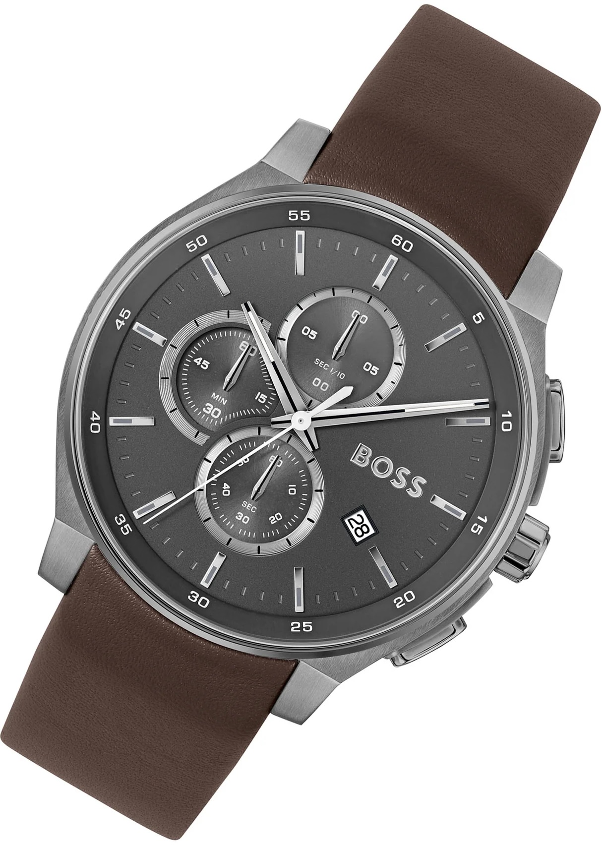 BOSS Peak 2.0 Chronograph Grey Dial 45mm Grey Stainless Steel Brown Leather Strap 1514187 - 