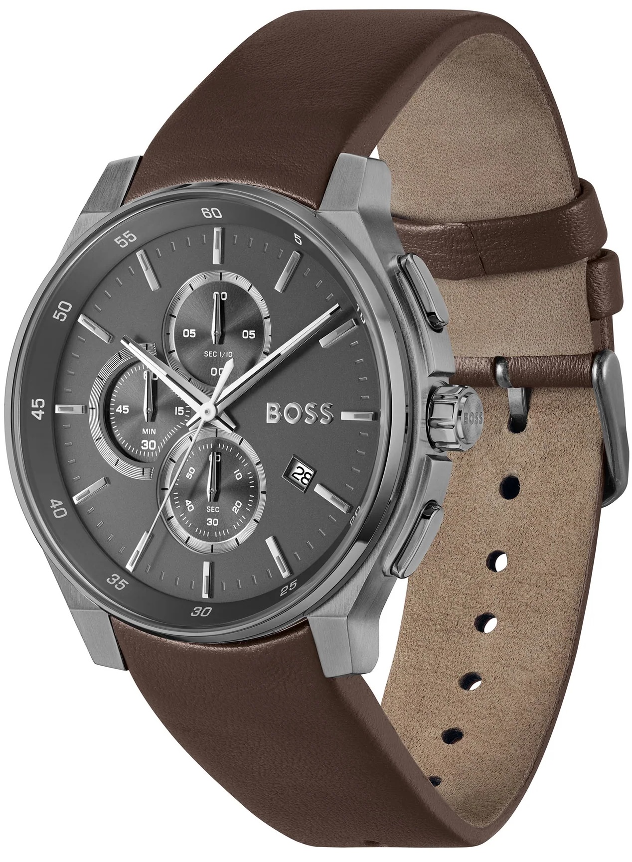 BOSS Peak 2.0 Chronograph Grey Dial 45mm Grey Stainless Steel Brown Leather Strap 1514187 - 3