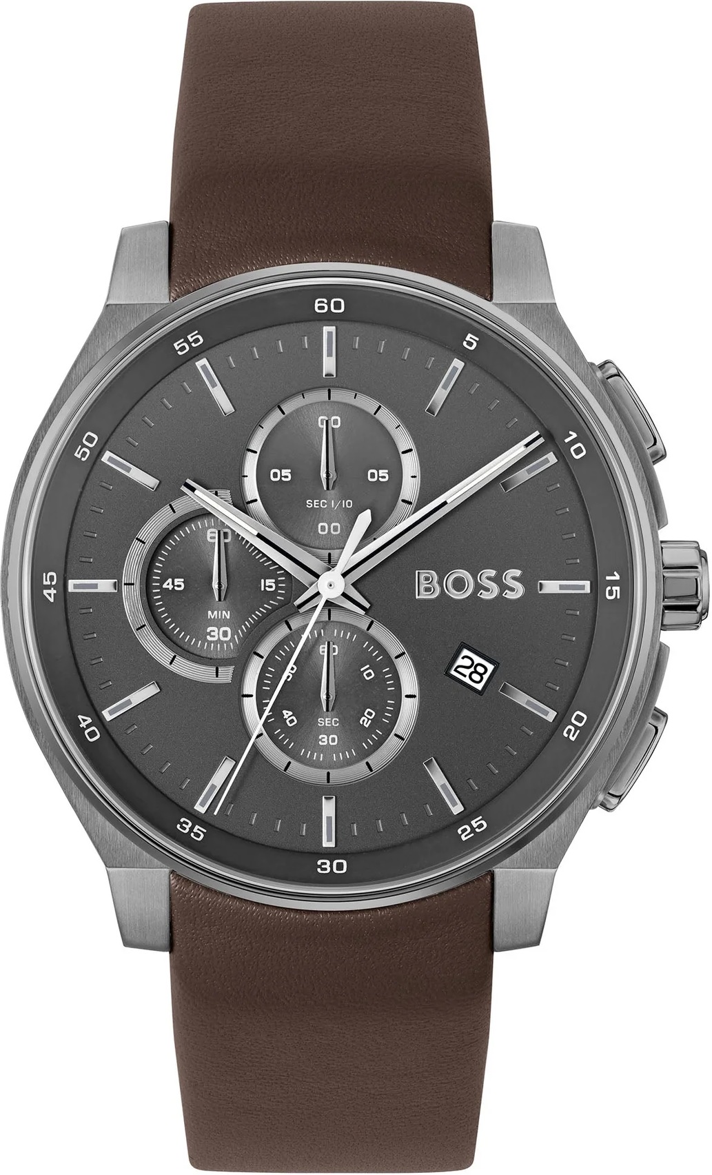BOSS Peak 2.0 Chronograph Grey Dial 45mm Grey Stainless Steel Brown Leather Strap 1514187 - 